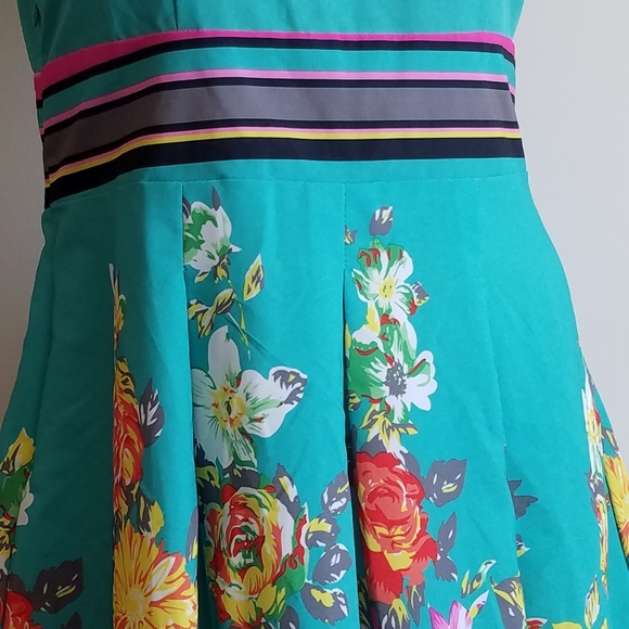 Aqua floral & ruffles spring/summer retro dress 👗 - Picture 2 of 8